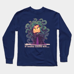 If Looks Could Kill... Super Cute Chibi Anime Gorgon Medusa Long Sleeve T-Shirt